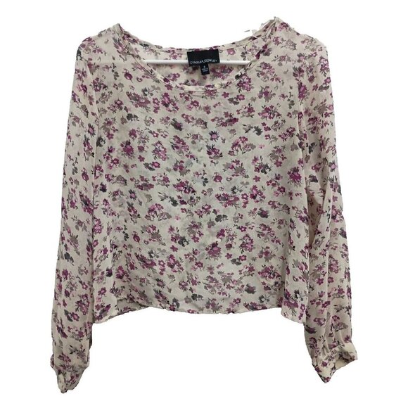 Cynthia Rowley Womens Top Size Small Ivory Purple Floral Chiffon Tulip Back - Picture 1 of 9